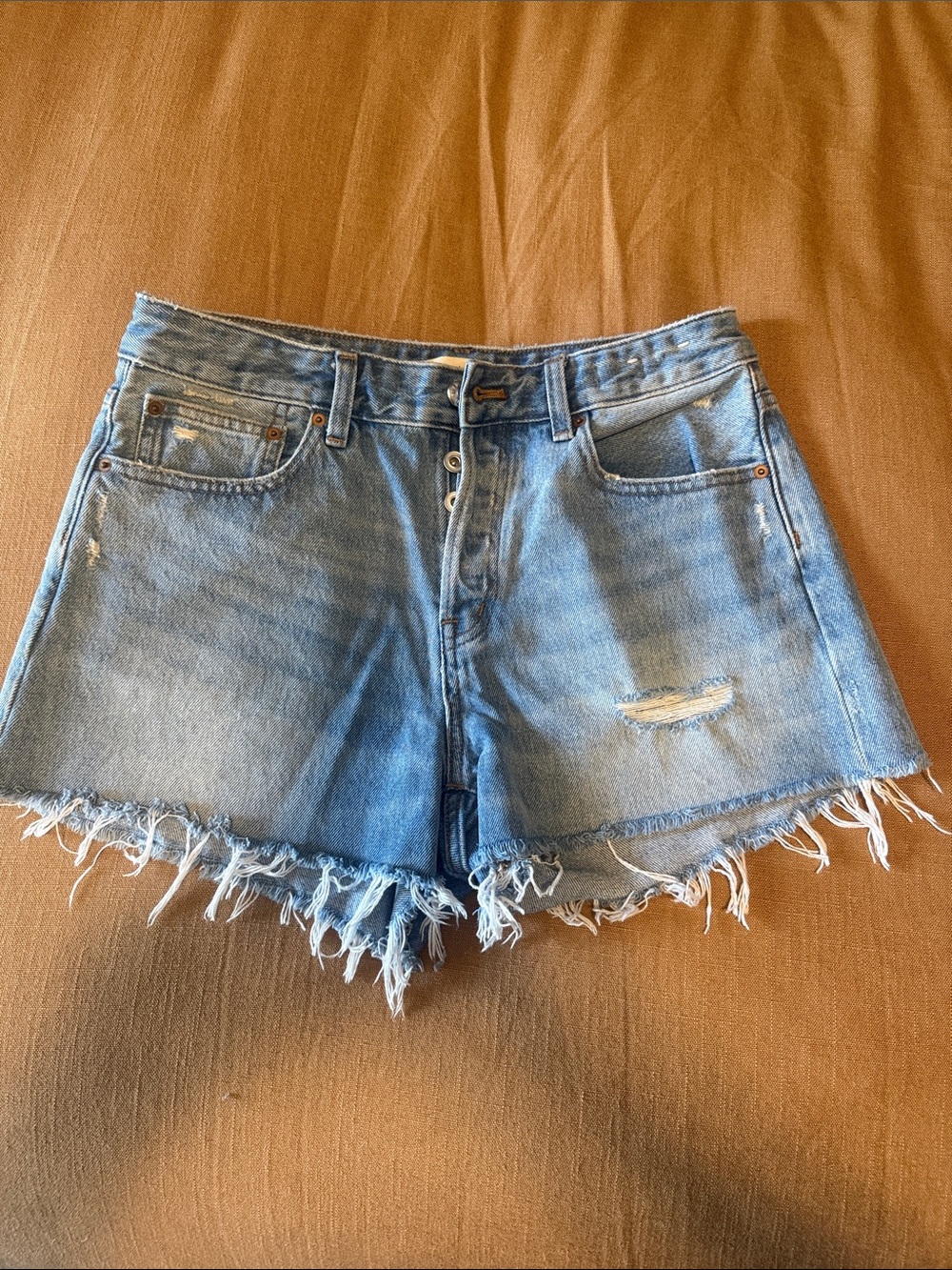Madewell High-Waist Distressed Denim Shorts - Light Blue